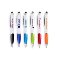 Twist-action white Palance pen with a colored grip and a stylus.... from ASI...
