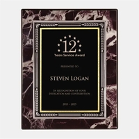 Black/Gold Plate on Gloss Burgundy Roman Marble Plaque