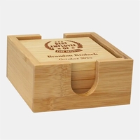 Square Bamboo Coaster with Holder 4pc Set