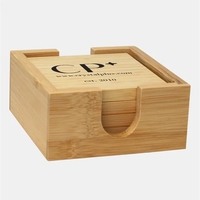 Color Imprinted Square Bamboo Coaster with Holder 4pc Set