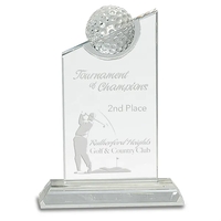 Golf ball is inset on optic crystal slanted tablet attached to... from ASI...