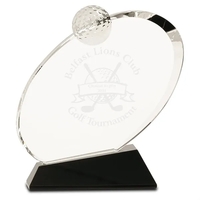 Clear Crystal Oblong Golf Award on Black Base