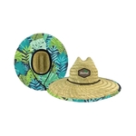 Domestic Straw Hat With Custom Patch - Tropical Leaves