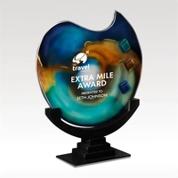 Round Art Glass Award on Black Marble Base - Poseidon