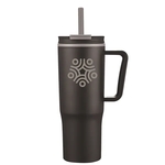 30oz Double Wall Plastic Travel Mug with Handle & Straw