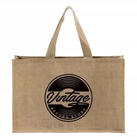 Durable jute tote with shoulder handles and laminated interior. Great for......
