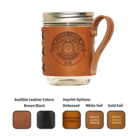 100% Genuine Leather "Wide Mouth" Mason Jar Sleeve with handle fits... from...