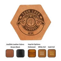 Custom Hexagon 100% Leather Coasters. 3.75" x 3.25" with a 3"... from ASI...