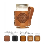 Leather Sleeve holder for Regular-Mouth 16oz Mason Ball jar