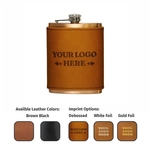 Leather Wrapped Hip Flask - 8-oz Copper Plated Stainless