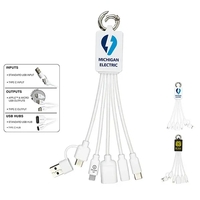 Silicone charging hub with assorted USB connectors and metal carabiner...