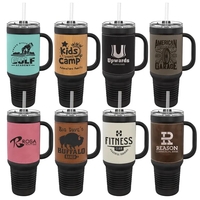 40 oz. black stainless steel travel mug w/ Leatherette with double-wall......