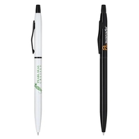 Aluminum twist-action ballpoint pen with a slender body and silver...