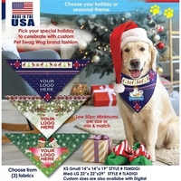 Holiday themed triangle bandannas with digital printing; offered in three...