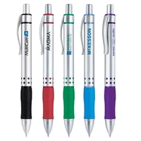 Ballpoint pen with plunger action mechanism, metal barrel, matte silver...