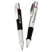 Plunger action ballpoint pen with matte and silver trims and soft... from ASI...