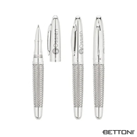 Solid brass rollerball pen with Euro-style screw-off cap design, woven...