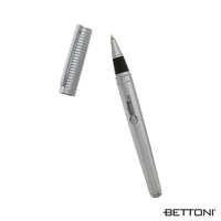 Rollerball pen with ribbed cap, cap-off design and matte silver finish.......