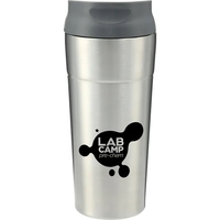 17 oz. double wall stainless steel tumbler with drink through thumb-slide......