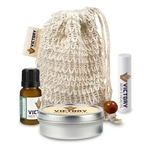 Loofah Bag with Essential Oil, Candle Tin, & Lip Balm