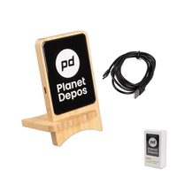 Bamboo wireless charger with a 15-watt capacity, phone stand, and 6'... from...