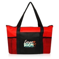 Zippered non-woven tote bag with 28" handles, front pocket and two... from...