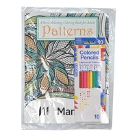 Adult coloring book set with 10 colored pencils, poly bag, 24... from ASI...