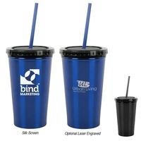 16 Oz. Stainless Steel Double Wall Tumbler With Straw. Double Wall... from...