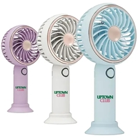 Handheld mini fan with LED light and lanyard; charges via USB.... from ASI...