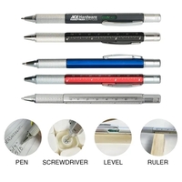 This twist-action, tool equipped ballpoint pen features a silver barrel...