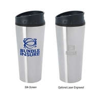 15 oz. stainless steel travel mug, black lid with colored accent.... from ASI...