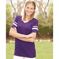 V-neck jersey with striped sleeves. Blank product.... from ASI 84358 S&S...