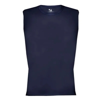 Sleeveless compression tee with stretch body fit, self-fabric collar, and...