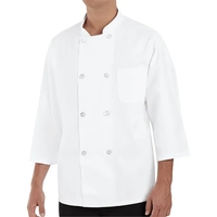 White, double-breasted, three-quarter sleeve chef coat made of...