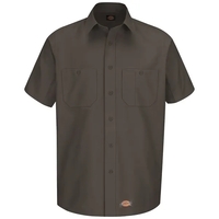 Short sleeve work shirt with double-needle stitching throughout, wrinkle...