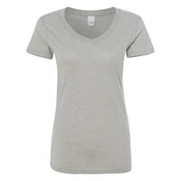 Women's T-shirt with 1x1 rib-knit mitered V-neck collar and glitter knit......