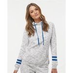 J. America Women's Melange Fleece Striped-Sleeve Hooded S...