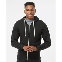Triblend hooded full-zip sweatshirt with off-white zipper tape and a...