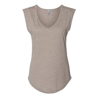 Women's poly-cotton blended sleeveless V-neck top with self-fabric bound...