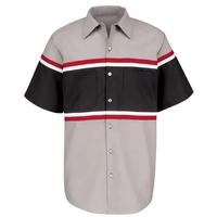 Polyester/cotton poplin shirt with soil release, moisture wicking, and six...
