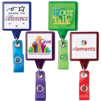 JUMBO square retractable badge reel in translucent colors, alligator clip...