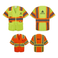 Polyester reflective shirt with 7 pockets, reflective stripes, and zipper...