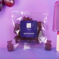 Purple grape-flavored gummy bears in an individual 1.3 oz taster packet.......