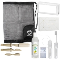 Relief kit for those affected by natural disasters. Contains sanitizer,...