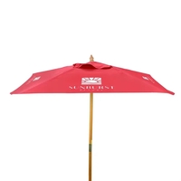 With a bold square canopy, this durable wood umbrella blends eco-friendly......