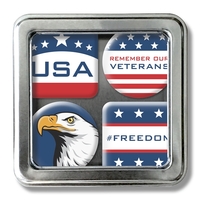 4 piece domed magnet set packaged in square window hinged tin.... from ASI...