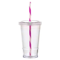 16 oz Slurpy with Colored Lid & Striped Straw Tumbler