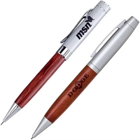 Twist-action mechanical pencil with satin chrome accents, brown wood barrel...