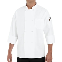Eight knot button, double-breasted chef coat with thermometer pocket and...