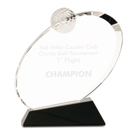 7 1/4" Clear Crystal Oblong Golf Award on Black Base